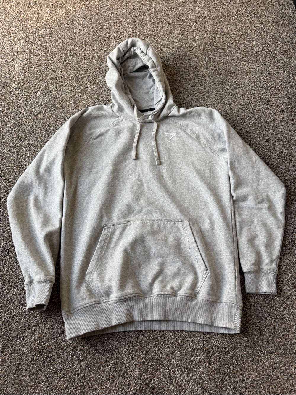 Gymshark Crest Hoodie Medium Light Grey Marl Embroidered Logo Pullover Sweatshir